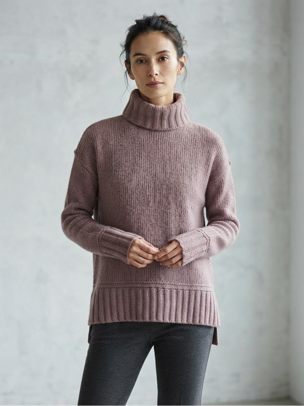 aerie Dusty Mauve Ribbed Turtleneck Sweater